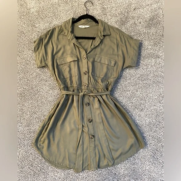 indulge | Dresses | Olive Green Mini Dress With Belt Size Medium Length  3inches Worn Once | Poshmark